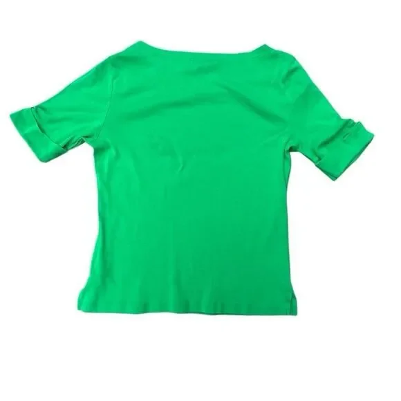 LAUREN RALPH LAUREN 100% Cotton Kelly Green boat neck T-shirt women’s XL - Picture 3 of 5